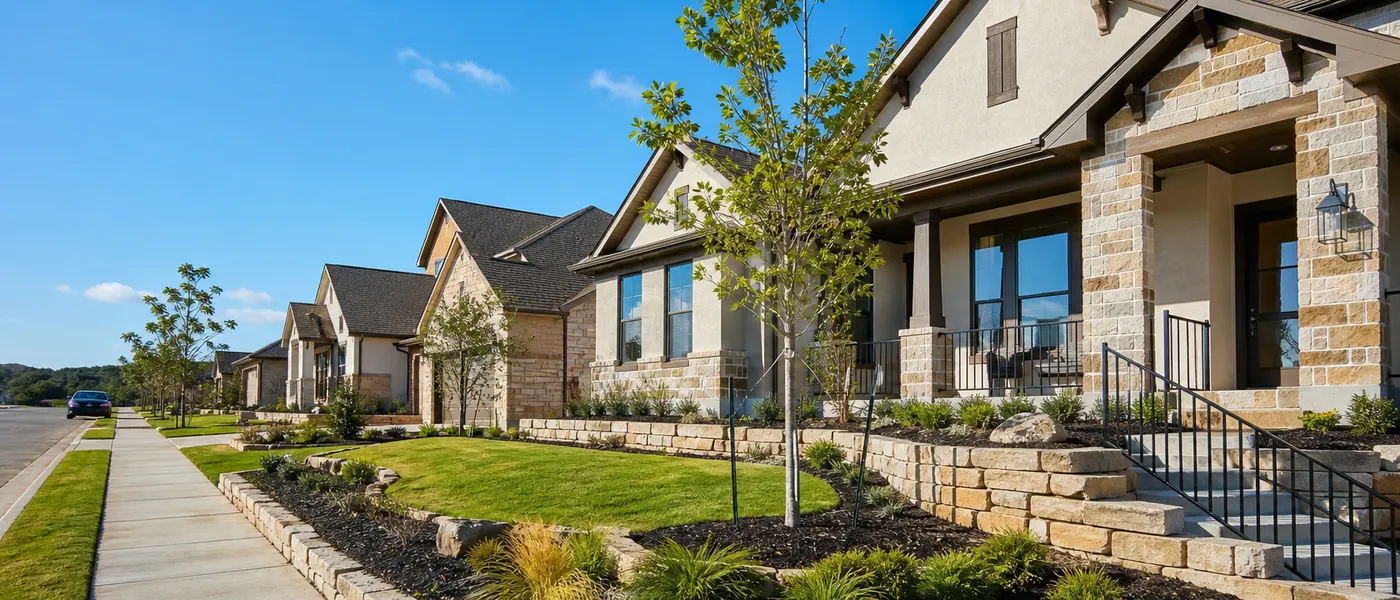 New-build homes on a Central Texas suburban street